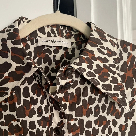 Tory Burch Reva Leopard Poplin Shirt Long Sleeve Button Down - Picture 3 of 7